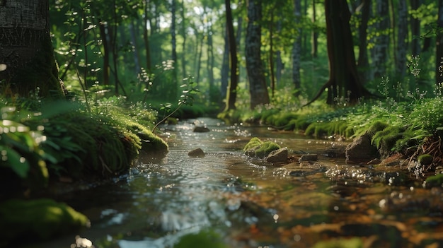 Photo a stream running through a forest with a stream running through it