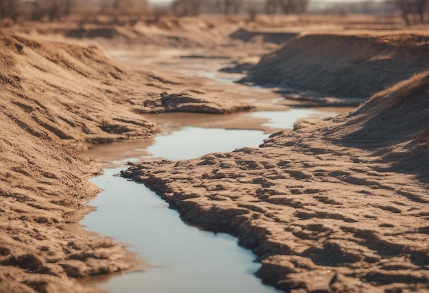 Photo a stream of water flowing through a dirt field