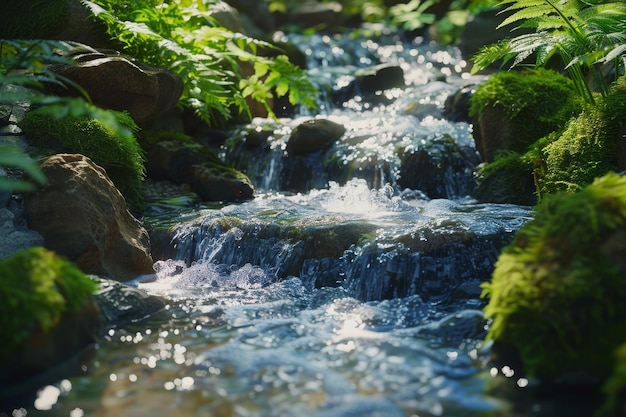 A Stream of Water Flowing Through a Lush Green Forest