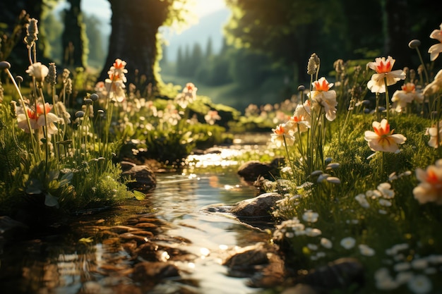 A stream with a small amount of water flowing through it