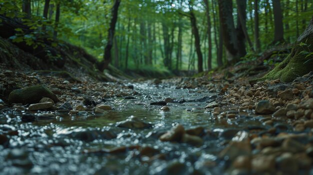 Photo a stream in the woods with a stream running through it