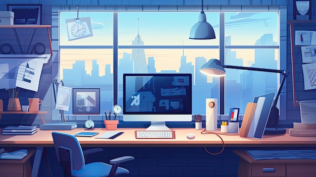 Streamlined web design workspace flat illustration