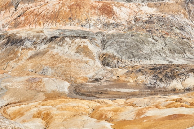 Streams of water formed a raine in a clay land devoid of soil soil at an open pit mining site