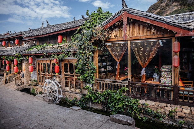 On the street of ancient town Shuhe Lijiang UNESCO World Heritage Site Yunnan province China