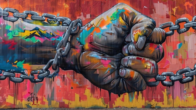 Street Art Mural of Fist Shattering Chains A Visual Cry for Social Justice and Freedom