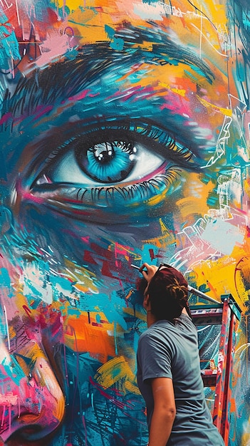 Street Artist Painting a Colorful Mural