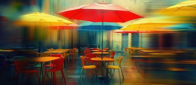 Street Cafe With Colorful Umbrellas