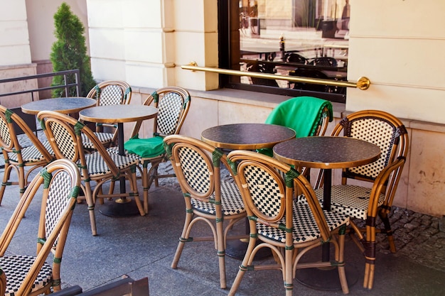 Street city cafe restaurant with table and chair