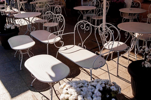 Street city cafe restaurant with table and chair