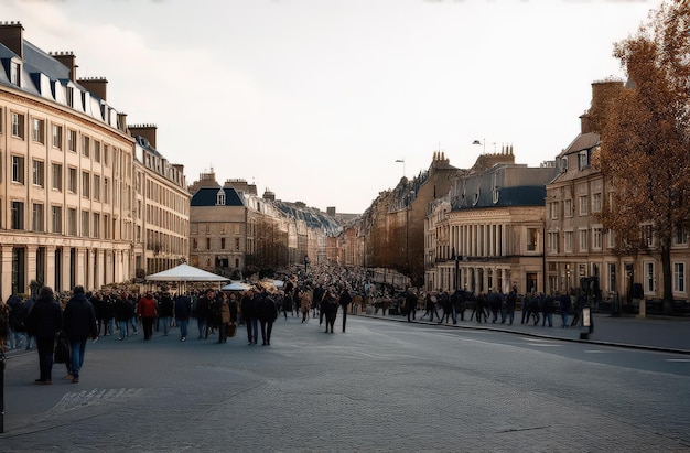 The street of the city people go about their business