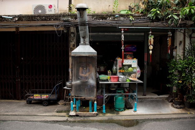 Street cooking stall on the streets of Bangkok Thailand