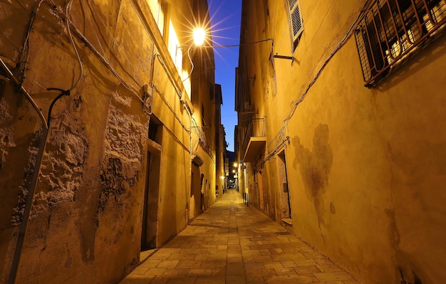 Street of Corsican city Bastia at night Corsica island France