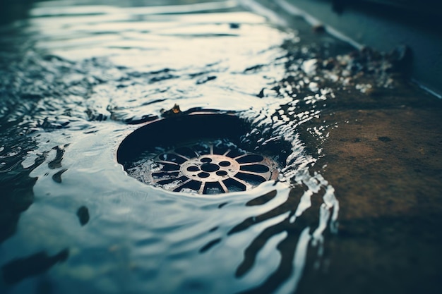 Street Drain with Water Flowing