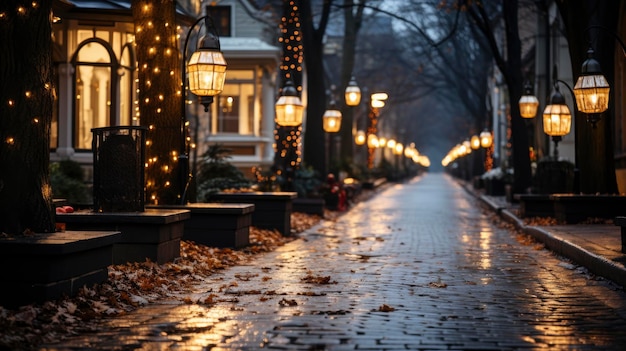 A Street Filled With Dazzling Christmas Light Bright Background Background Hd