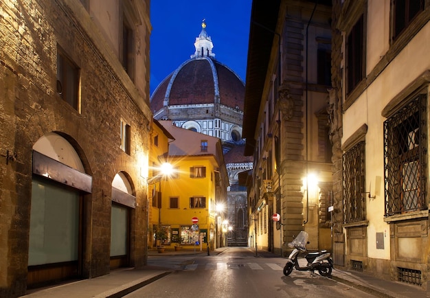 Street of florence and famous cathedral in early morning