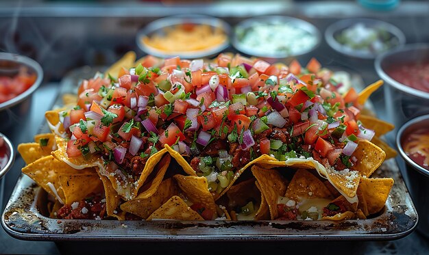 Photo street food stall with loaded nachos