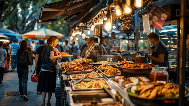 A street food stall with a variety of delicious food on display