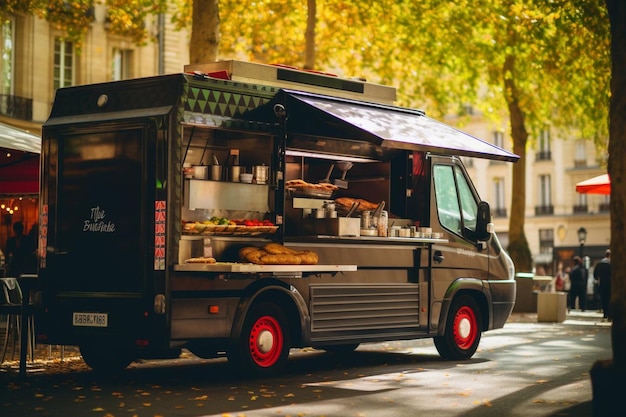 Street food truck summer cafe sell fast food from van small business ready takeaway meal restaurant