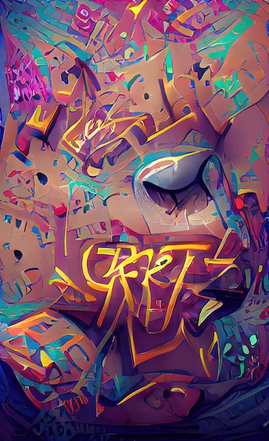 Street graffiti abstract words on the wall Graffiti drawing with bright colors paint Illustration