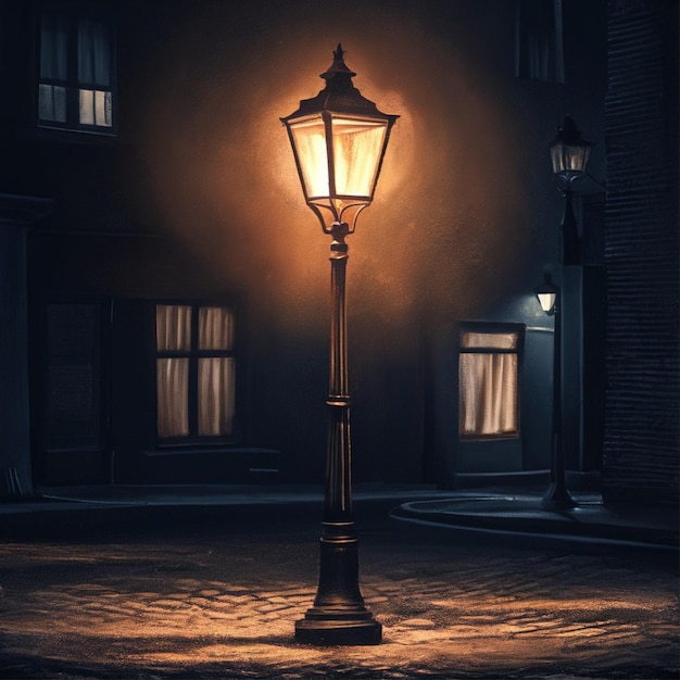 a street lamp with a street lamp in the background