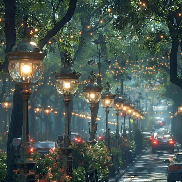 Street lamps in the fog at night Paris France Europe