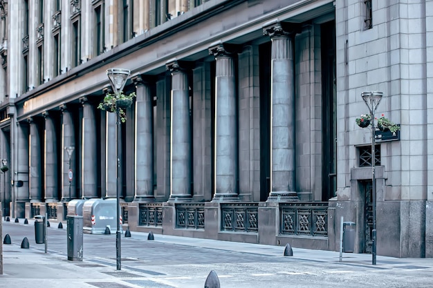 Street light against building in city