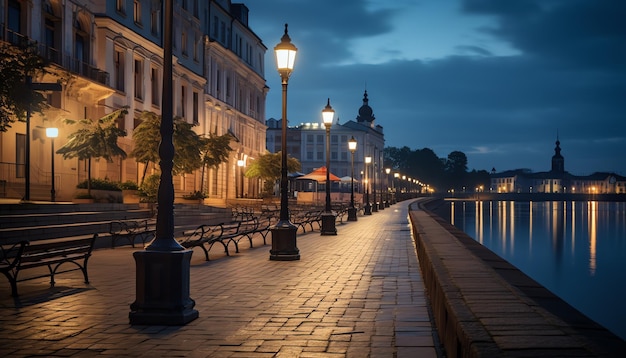 a street lights on a brick walkway