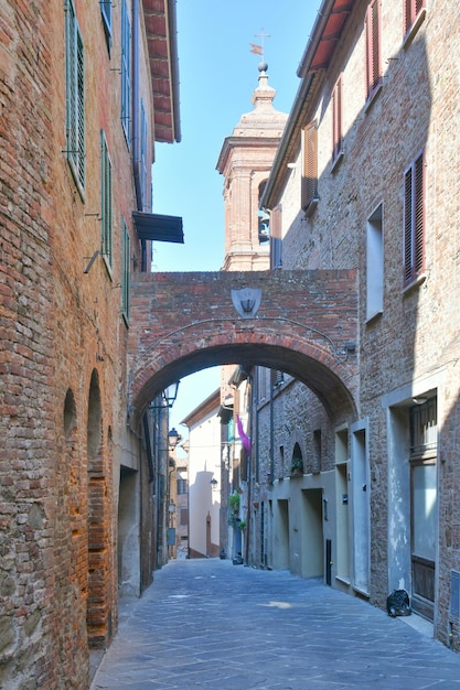 A street in the medieval quarter of Torrita di Siena a village in Tuscany in Italy