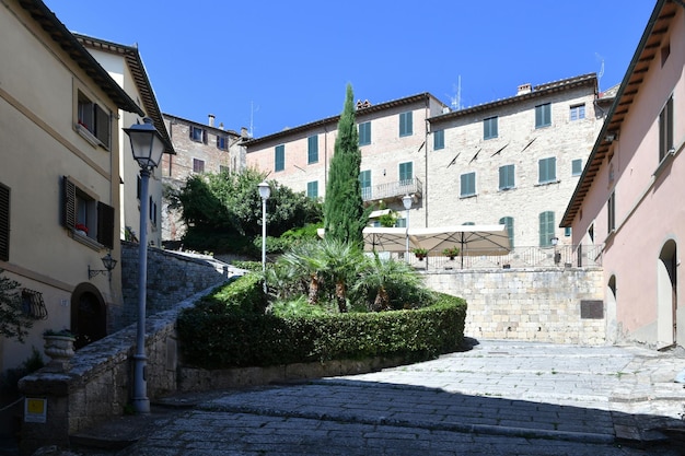 A street in Montepulciano a medieval village in Tuscany Italy