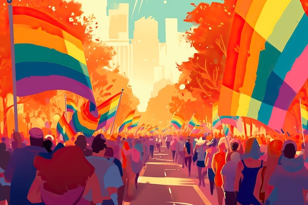 Street in the month of LGTBQ pride Community and rights with a positive and colorful message