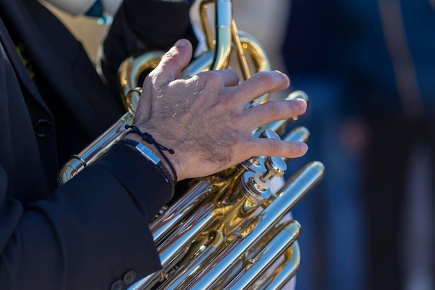 Street music band performing at a outdoor festival