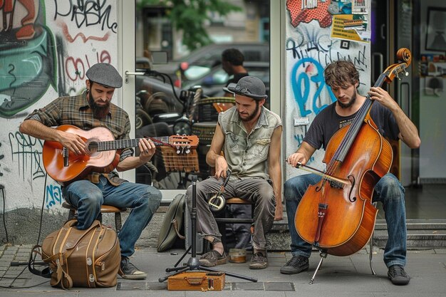 Photo street musicians playing soulful melodie ar generative ai