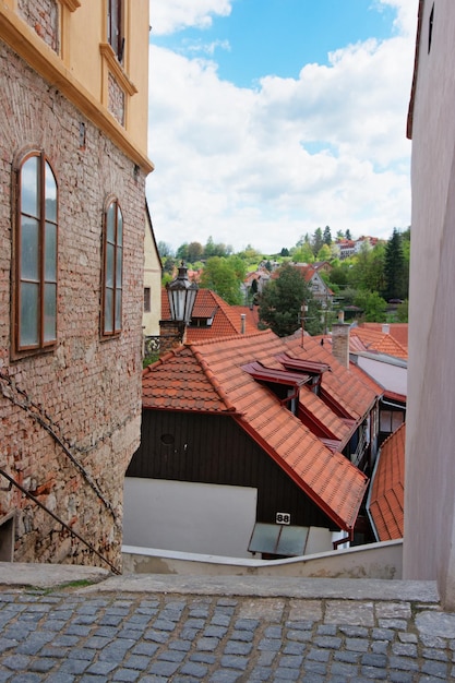 Street in the old city center of Cesky Krumlov, Czech Republic.