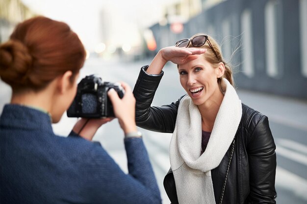 A street photographer capturing a candid moment of joy and laughter