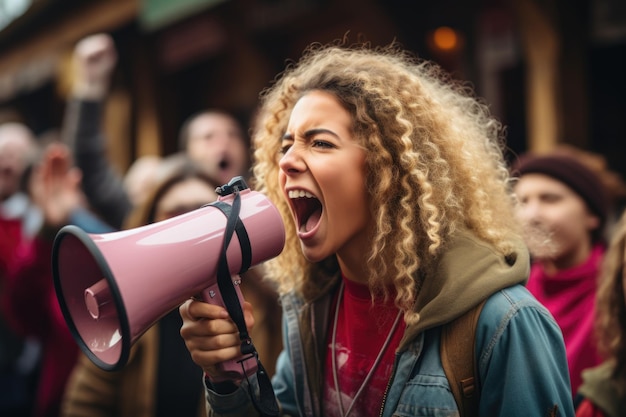 Street protest Woman shouting in dissent activism concept