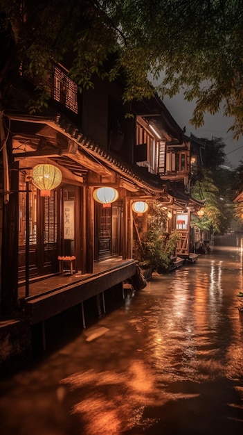 A street in the rain at night