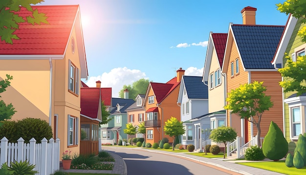 Street of Residential Houses isolated with white highlights