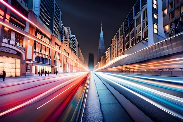 A street scene with a building and lights on it