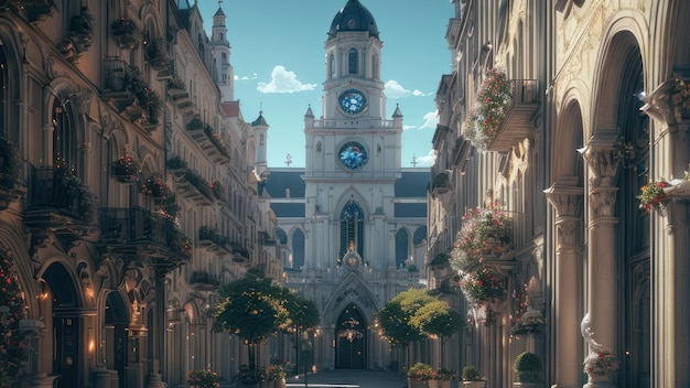 A street scene with a clock tower and the word saint - denis on it.