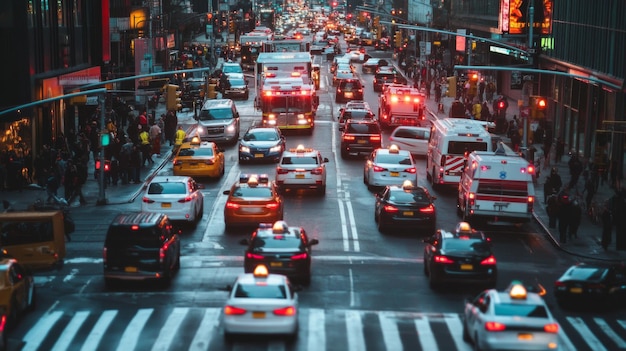 Photo a street scene with emergency vehicles trying to maneuver through traffic congestion highlighting the difficulties faced during gridlock