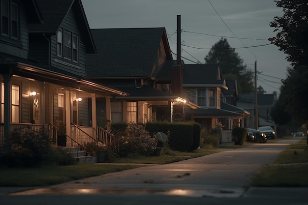 A street scene with a house and a sign that says " the name " on it.