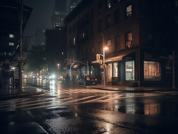 A street scene with a street light and a sign that says nyc.