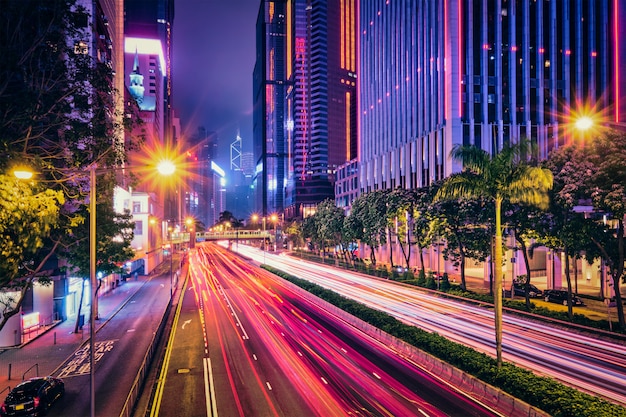 Street traffic in Hong Kong at night