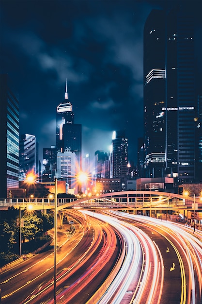 Street traffic in Hong Kong at night