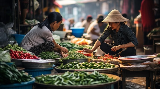 Street vendors selling fresh food in market