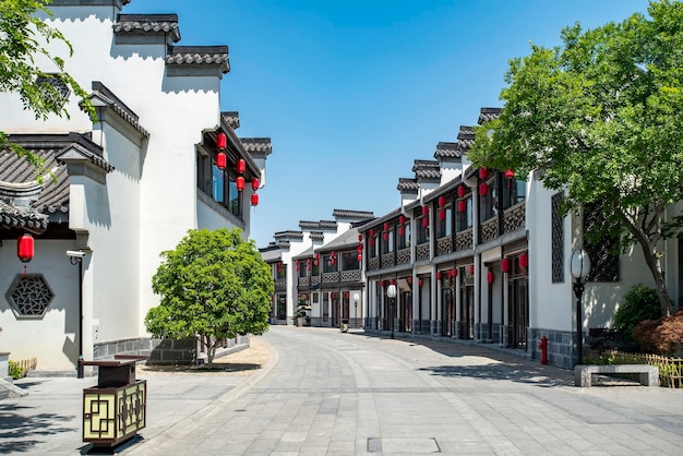 Street view of buildings along the Qinhuai River in Nanjing China