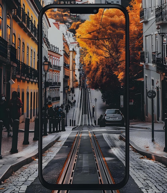 Street View of a European City with Tram Tracks