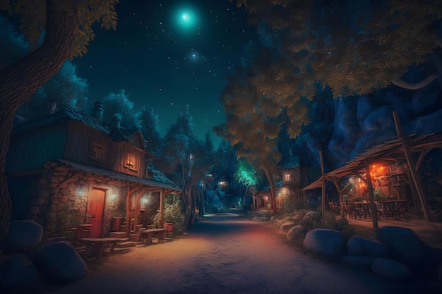 Street view of fantasy fairy tale medieval village Neural network AI generated