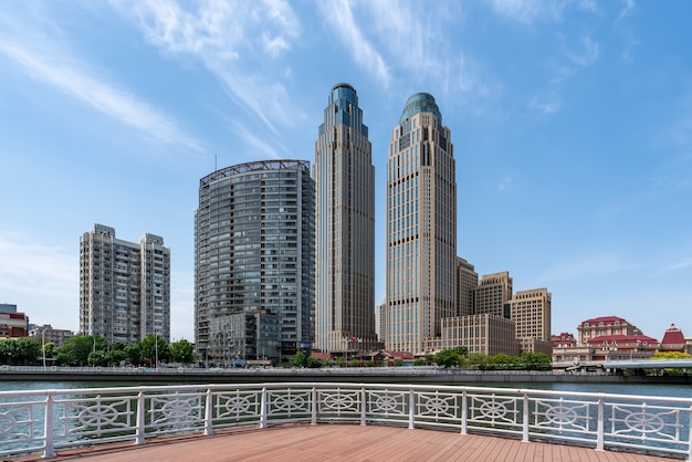 Street View of modern architecture along Haihe River in Tianjin