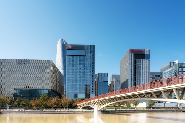 Street view of modern buildings in Ningbo China